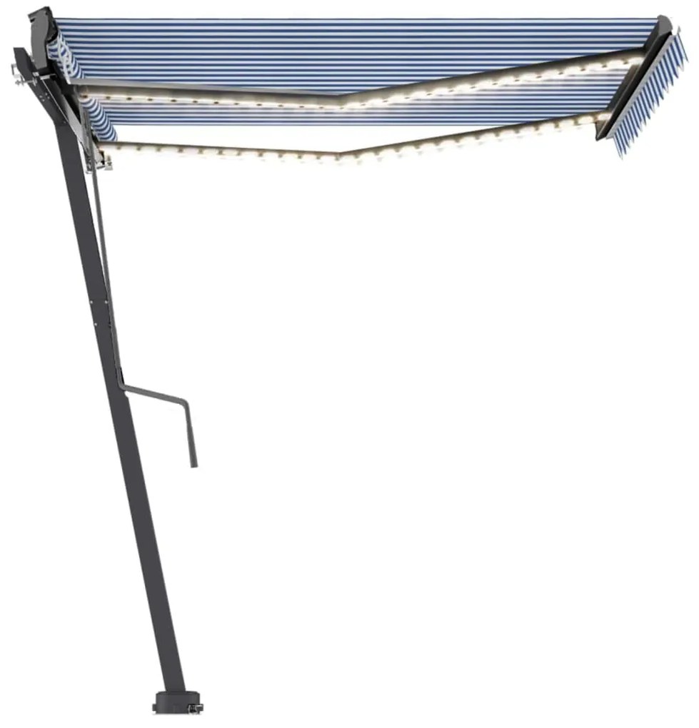 Toldo automático LED e sensor de vento 300x250 cm azul e branco