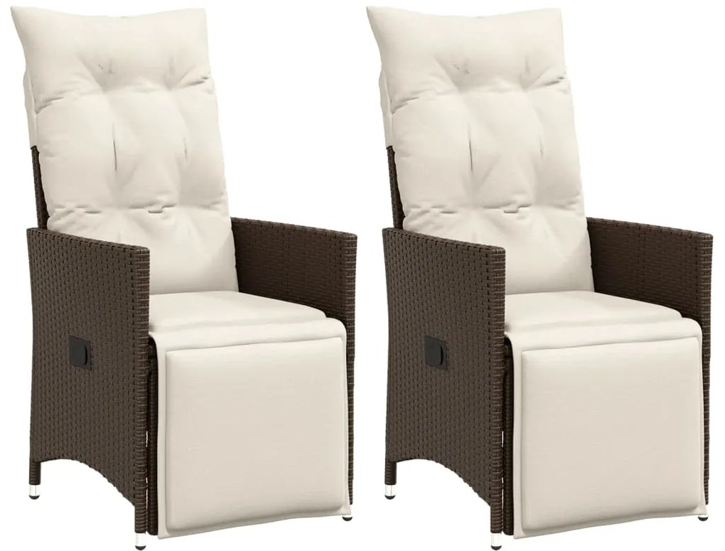 vidaXL Cadeiras jardim reclináveis 2pcs c/ almofadões vime PE castanho