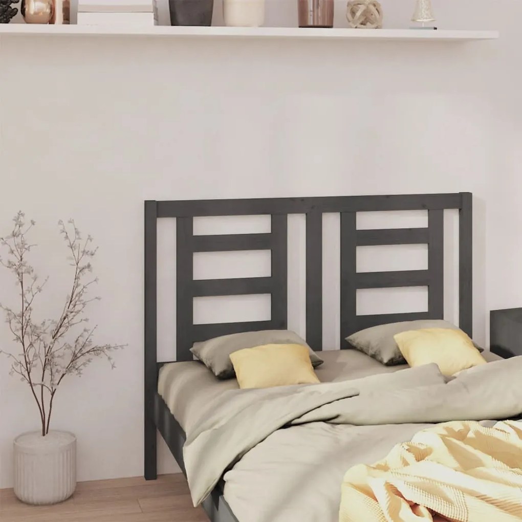 818817 vidaXL Cabeceira de cama 141x4x100 cm pinho maciço cinzento