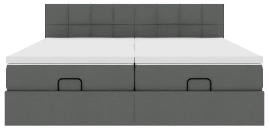 Estrutura de cama otomana com colchões tecido cinzento escuro