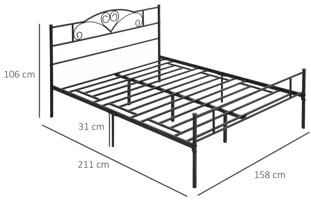 Estrutura de Cama Dupla de Metal para Colchão 150x200cm com Cabeceira