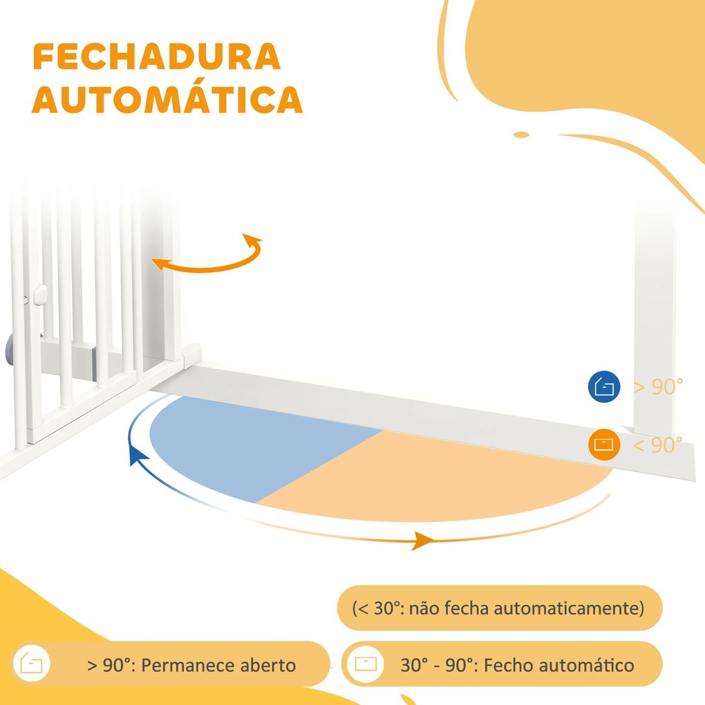 Barreira de Segurança para Cães 74-100 cm com Extensão Montagem a Pressão e Duplo Bloqueio para Porta Escada Branco