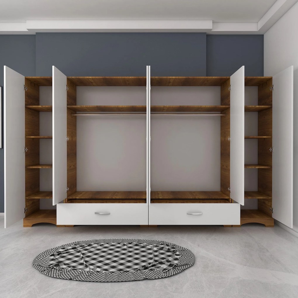 Guarda-roupa F4 – Branco/Nogueira – 243 cm x 181 cm x 47,6 cm