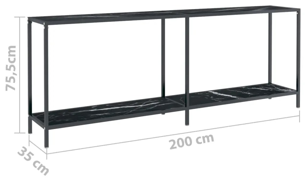 Mesa consola preto 200x35x75,5 cm vidro temperado