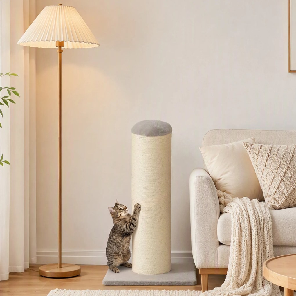 Poste Arranhador para Gatos 75,5 cm com Base Estável e Corda de Sisal Natural, Cinzento-Claro