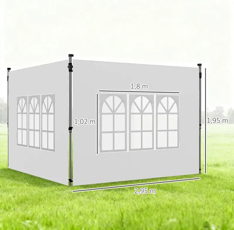 2 Paredes Laterais para Tenda de 3x3 / 3x4 m 295x195 cm (ESTRUTURA NÃO INCLUIDA) Parede de Substituição de Tecido Oxford para Tendas Dobráveis Branco
