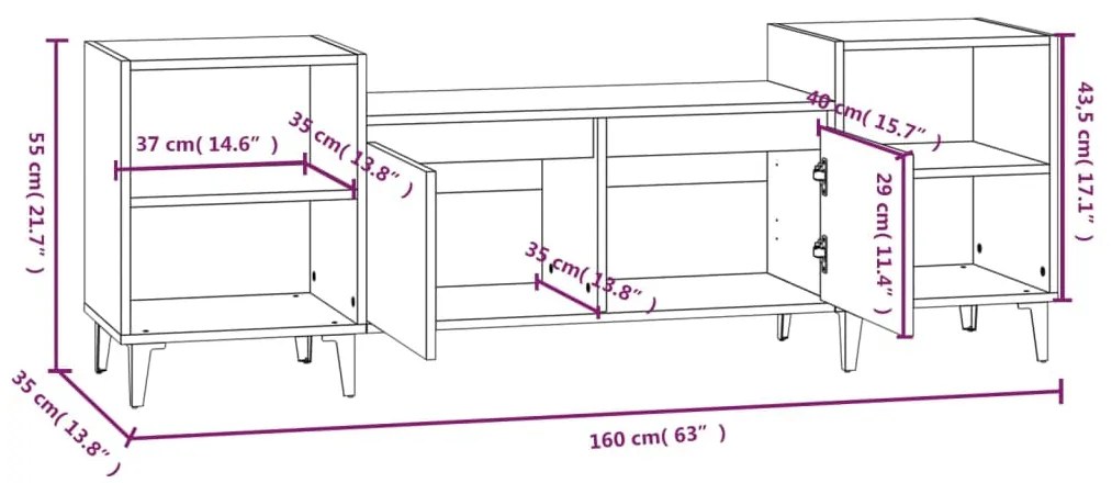 Móvel de TV 160x35x55 cm derivados de madeira cinzento cimento