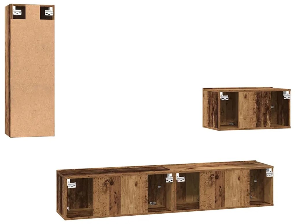 Gabinete de TV de Parede 4 pcs Madeira Antiga Médio