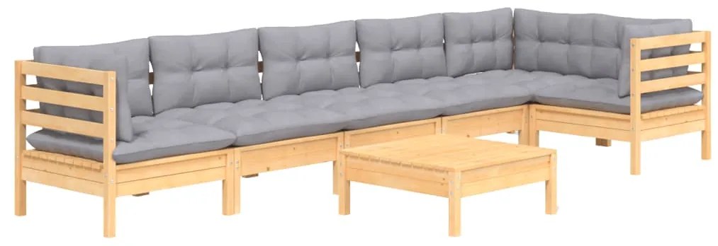 7 pcs conjunto lounge de jardim c/ almofadões cinza pinho
