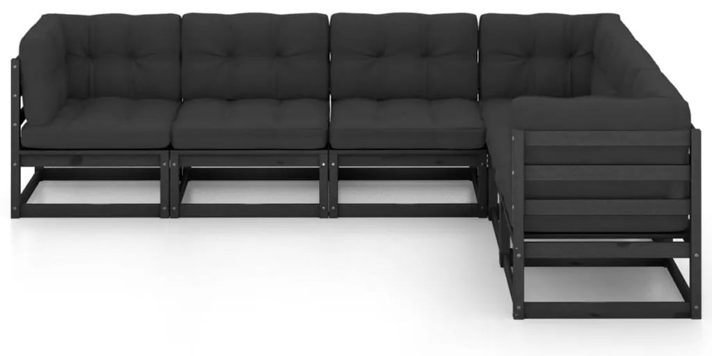 6 pcs conjunto lounge de jardim c/ almofadões pinho maciço