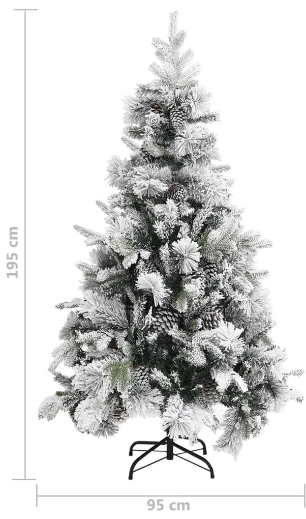 Árvore de Natal c/ flocos de neve e pinhas 195 cm PVC e PE