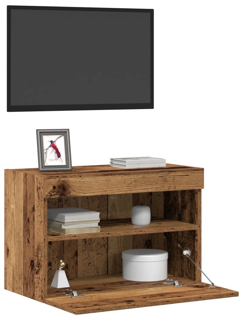 Gabinete de TV vidaXL com Luzes LED Madeira Antiga 60x30x40 cm