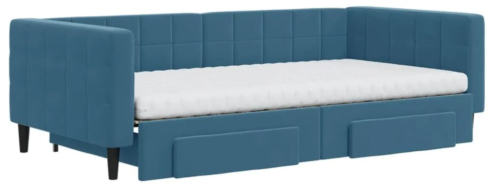 Sofá-cama com gavetão e gavetas 100x200 cm veludo azul