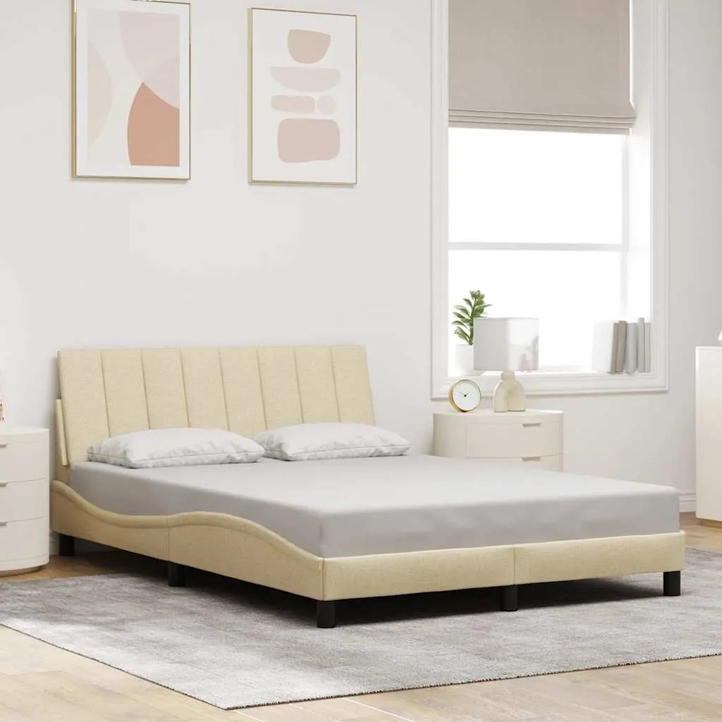 vidaXL Estrutura de cama sem colchão Hanko 120x200 cm tecido cor creme