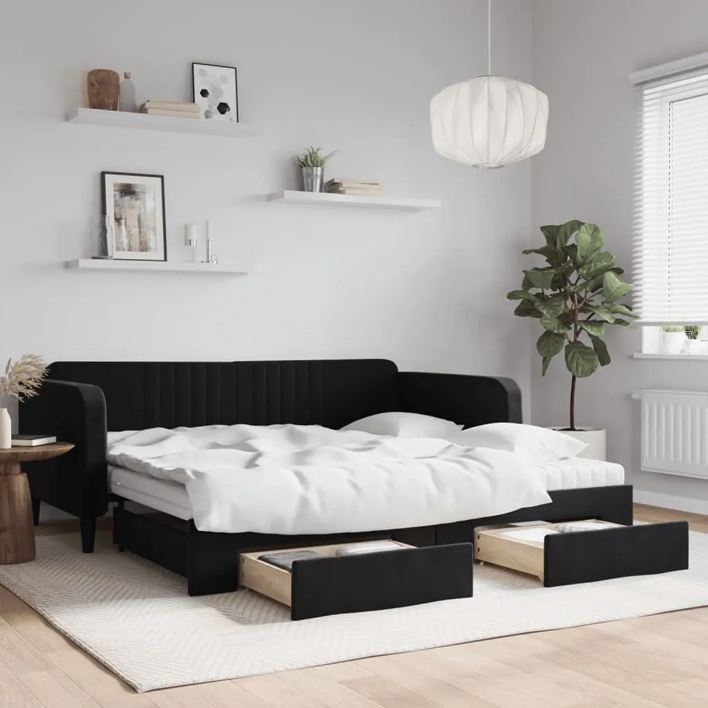 vidaXL Sofá-cama com gavetão e gavetas 100x200 cm veludo preto