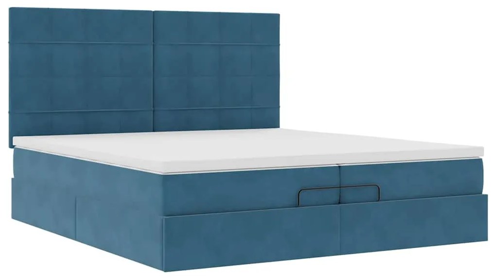 Cama otomana com colchões/LEDs 200x200 cm veludo azul-escuro