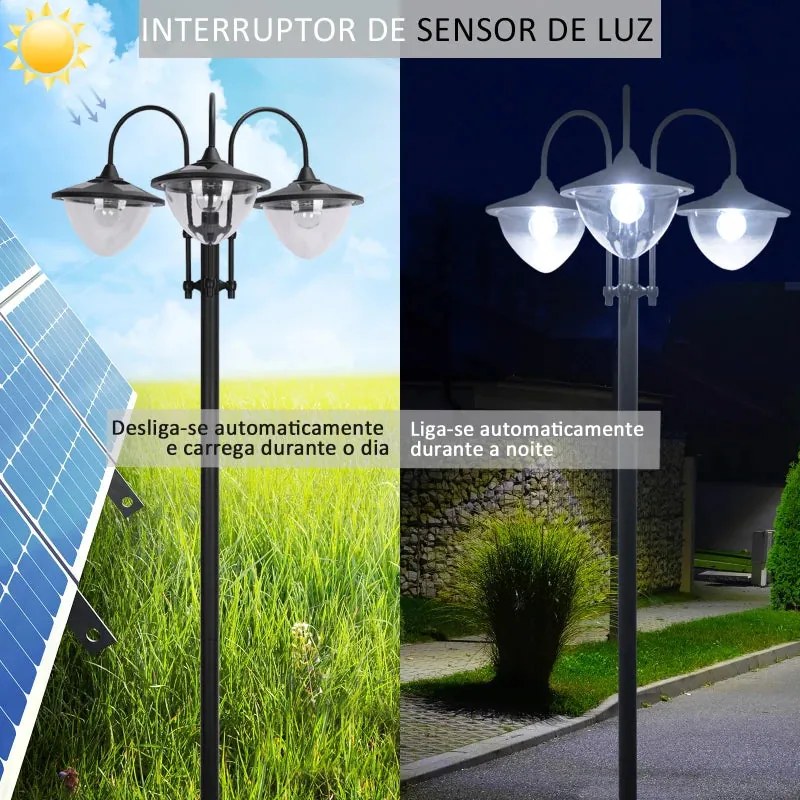 Candeeiro Solar de Jardim com Floreira – 60x55x189 cm – Preto – Luzes