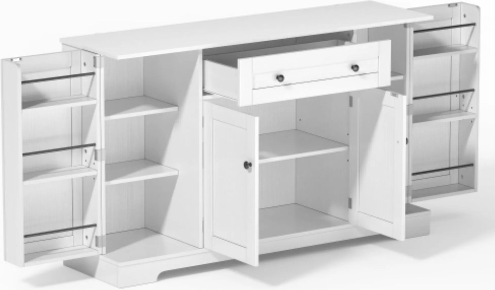 Buffet de cozinha multifuncional, com gaveta e portas de armário, design moderno, 138x40x85 cm, Branco| AOSOM Portugal