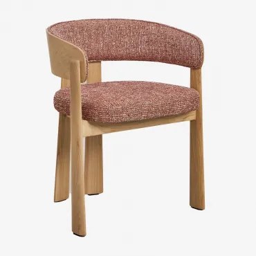 Cadeira De Jantar Em Madeira De Carvalho E Estofada Olea Castanho Roble & Boucle Telha Vermelha - Sklum