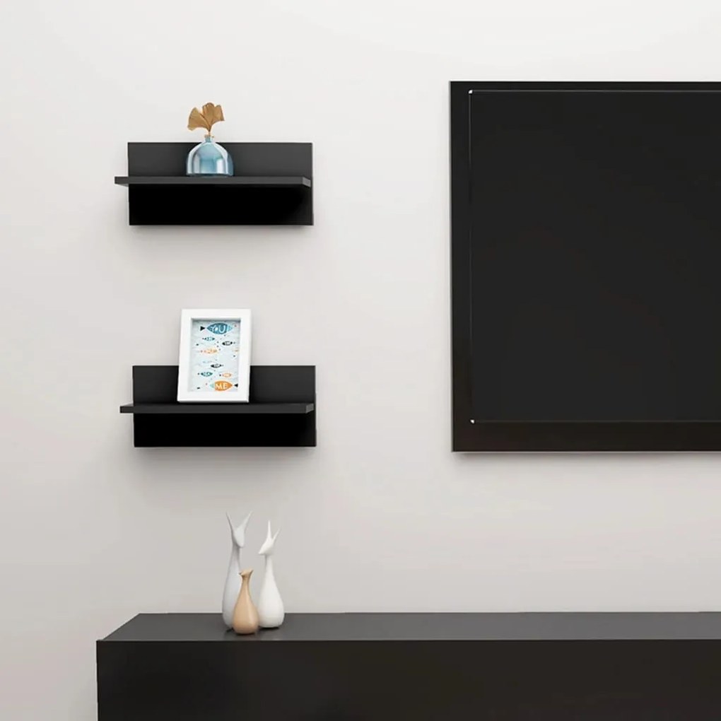 vidaXL Estantes de parede 2 pcs 40x11,5x18 cm contraplacado preto