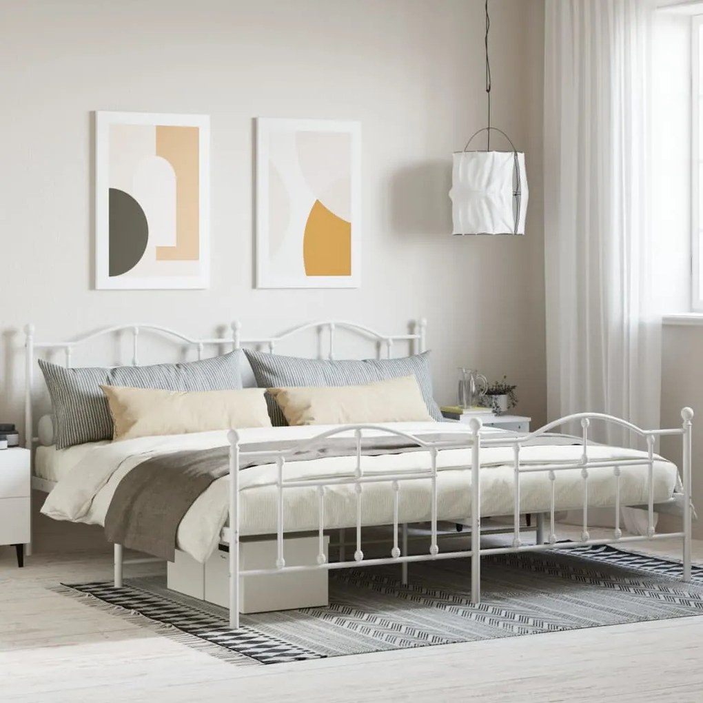 Estrutura de cama com cabeceira e pés 200x200 cm metal branco