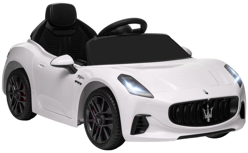 AIYAPLAY Carro Elétrico para Crianças Maserati Gran Turismo Folgore 12V Controlo Remoto Faróis Buzina e Música MP3 98x59x43 cm Branco | Aosom Portugal