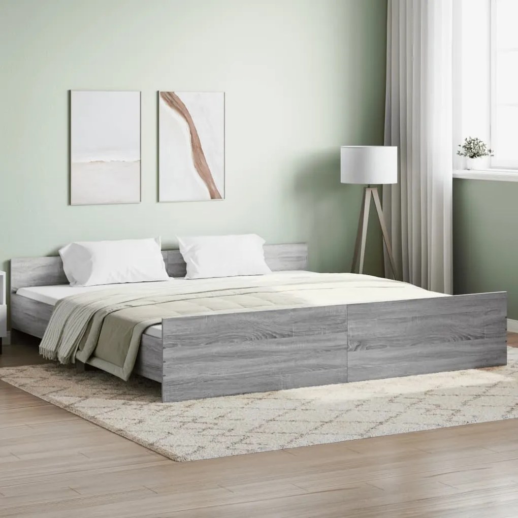 vidaXL Estrutura de cama c/ painéis de cabeceira e pés cinzento sonoma