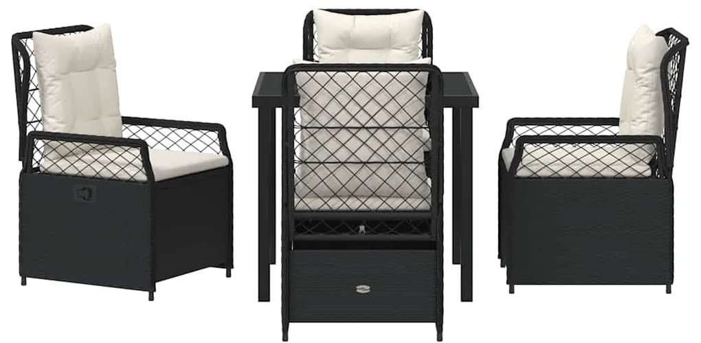 Conjunto de Jantar de Jardim 5 Peças Preto em Polirattan
