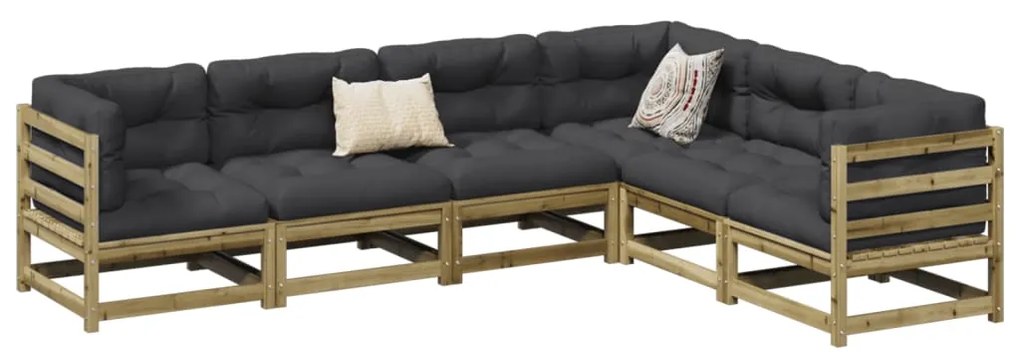 6 pcs conjunto sofás de jardim c/ almofadões pinho impregnado