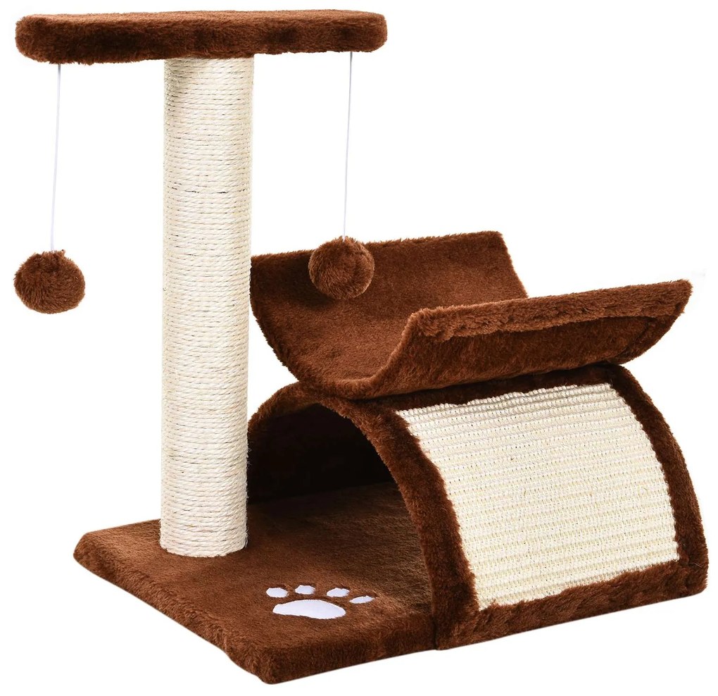 PawHut Arranhador Gatos Poste Giratório Brinquedo Interativo Pelúcia Conforto Diversão 40x30x43cm Marrom Estável