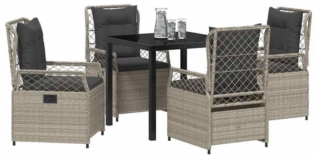 Conjunto de Jantar pra Jardim - 5 Peças Cinza Claro em Poly Rattan