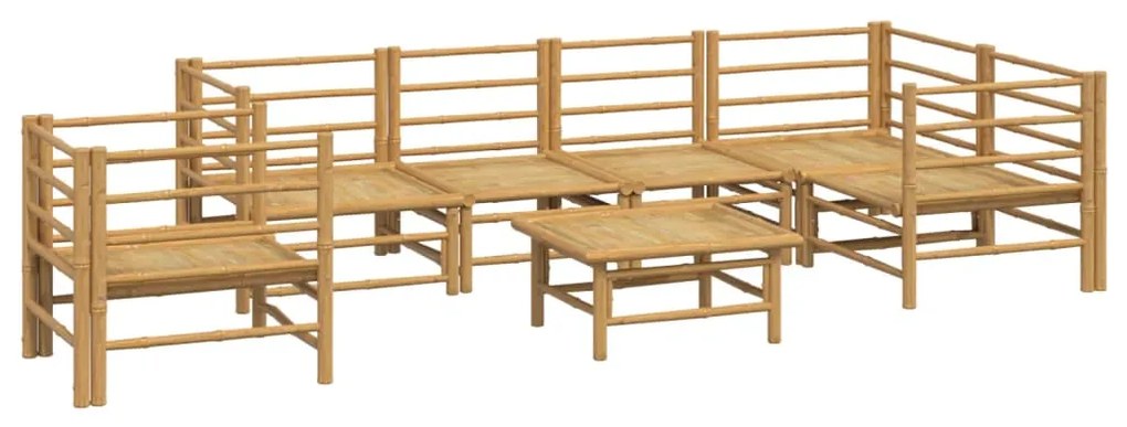 7 pcs conj. lounge de jardim bambu c/ almofadões cinzento-claro