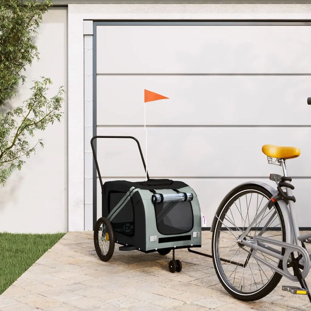vidaXL Reboque de bicicleta p/ animais tecido oxford/ferro cinza/preto