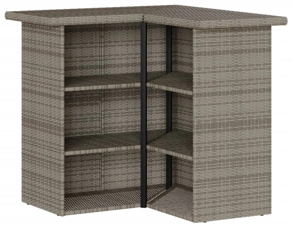 3 pcs conjunto de bar p/ jardim c/ almofadões vime PE cinzento