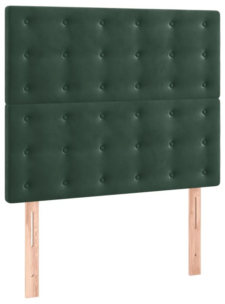 Cama box spring c/ colchão/LED 80x200 cm veludo verde-escuro