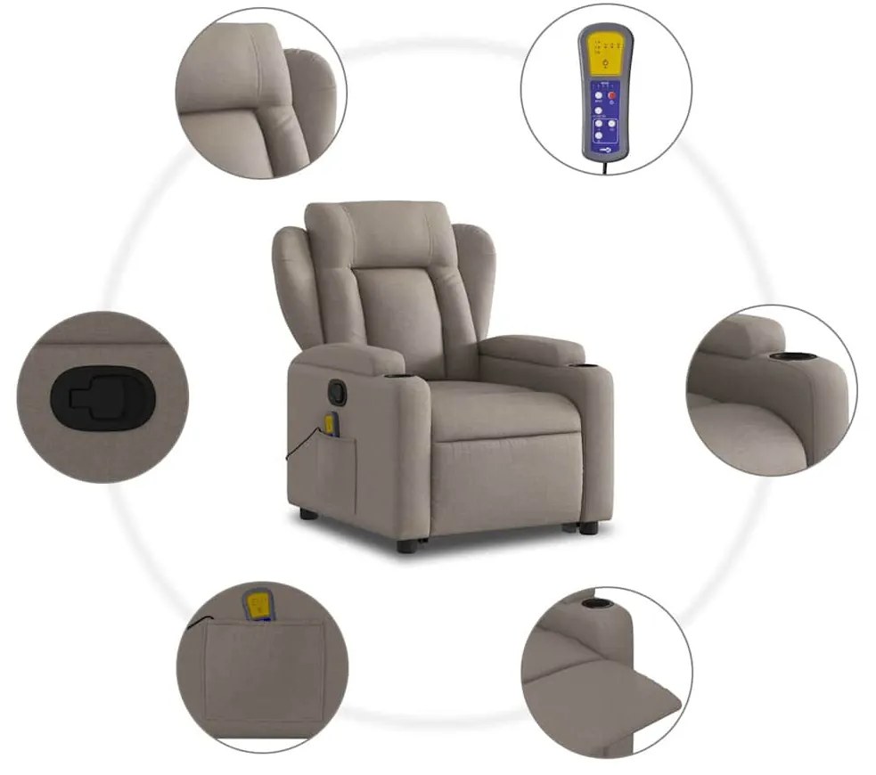 Poltrona elevatória de massagens tecido cinzento-acastanhado
