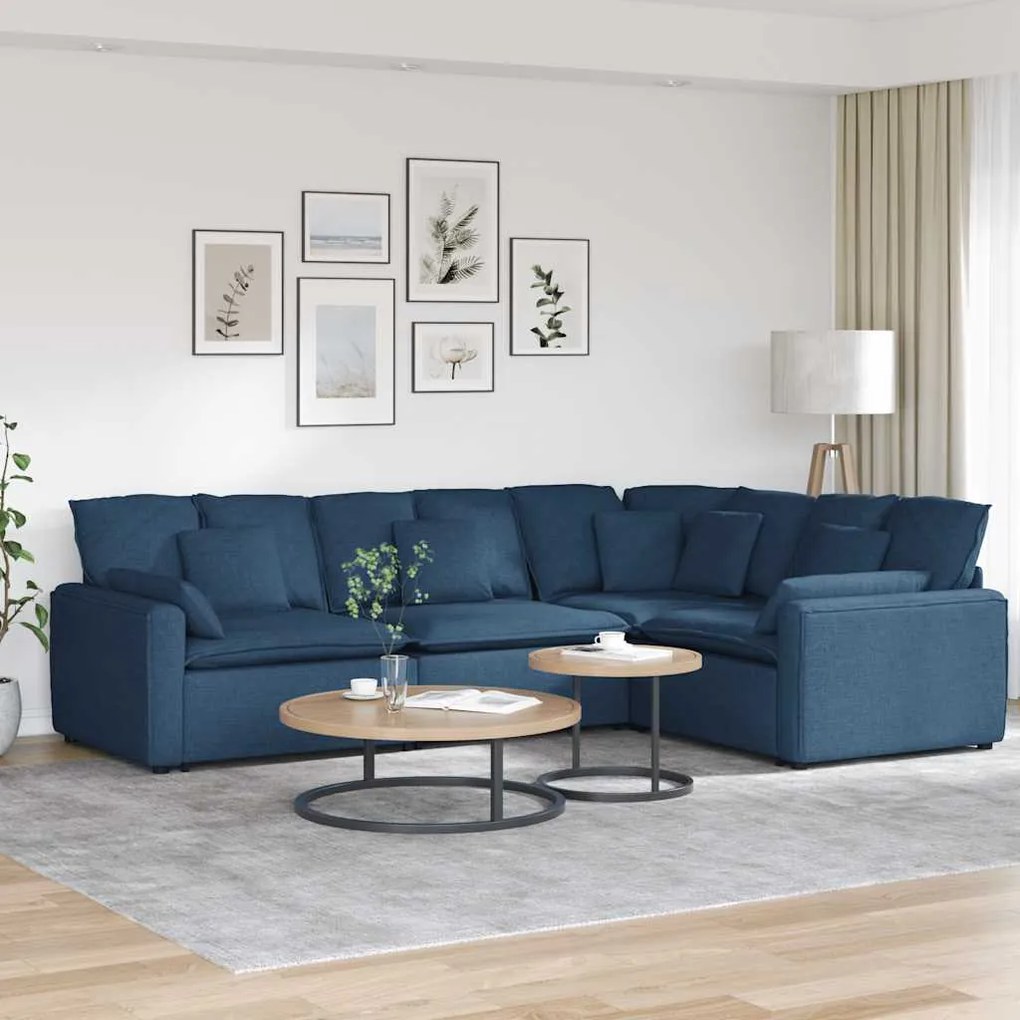 vidaXL Sofá modular com almofadas tecido azul