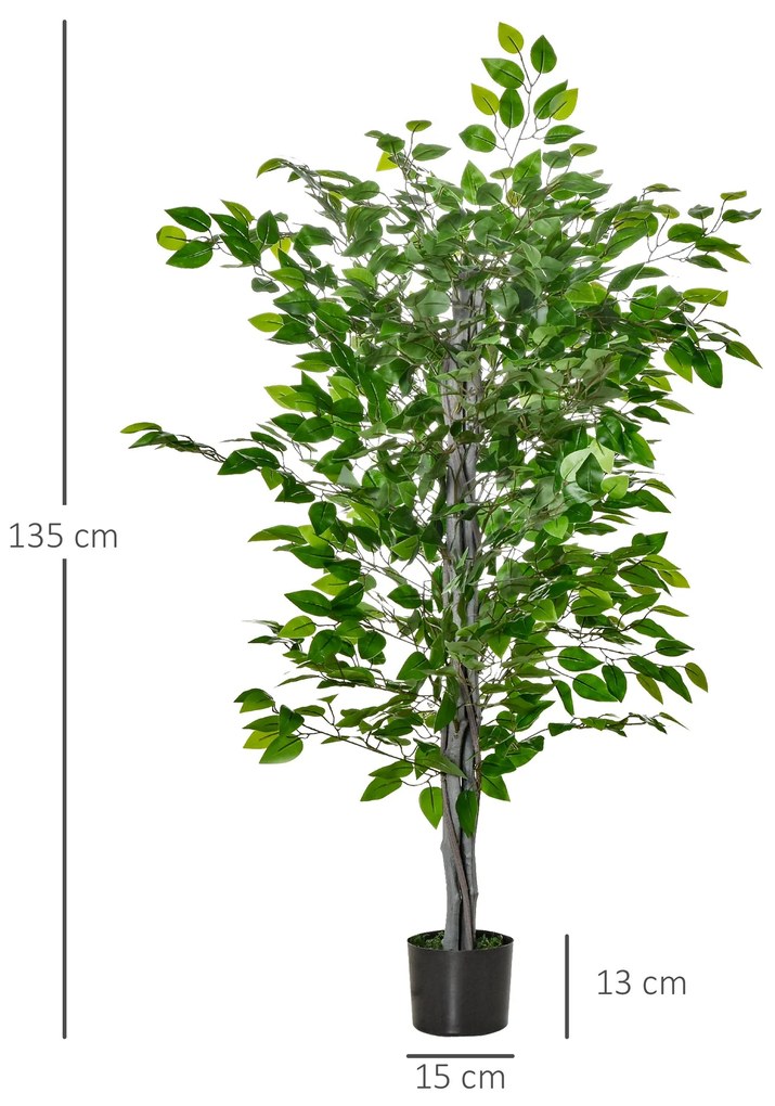 HOMCOM Planta Artificial Ficus 135 cm com Vaso 756 Folhas Planta Artif