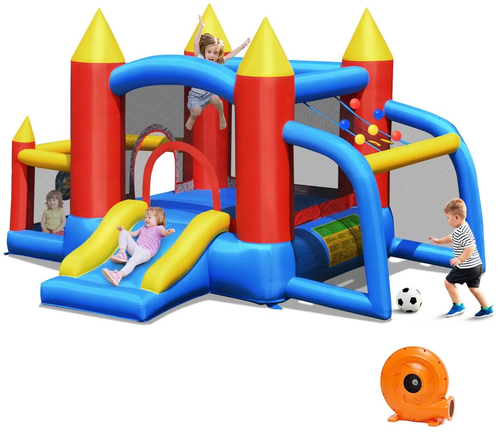 Castelo insuflável Infantil Com Compressor Escorrega, Baliza de Futebol Exterior 350 x 275 x 196 cm