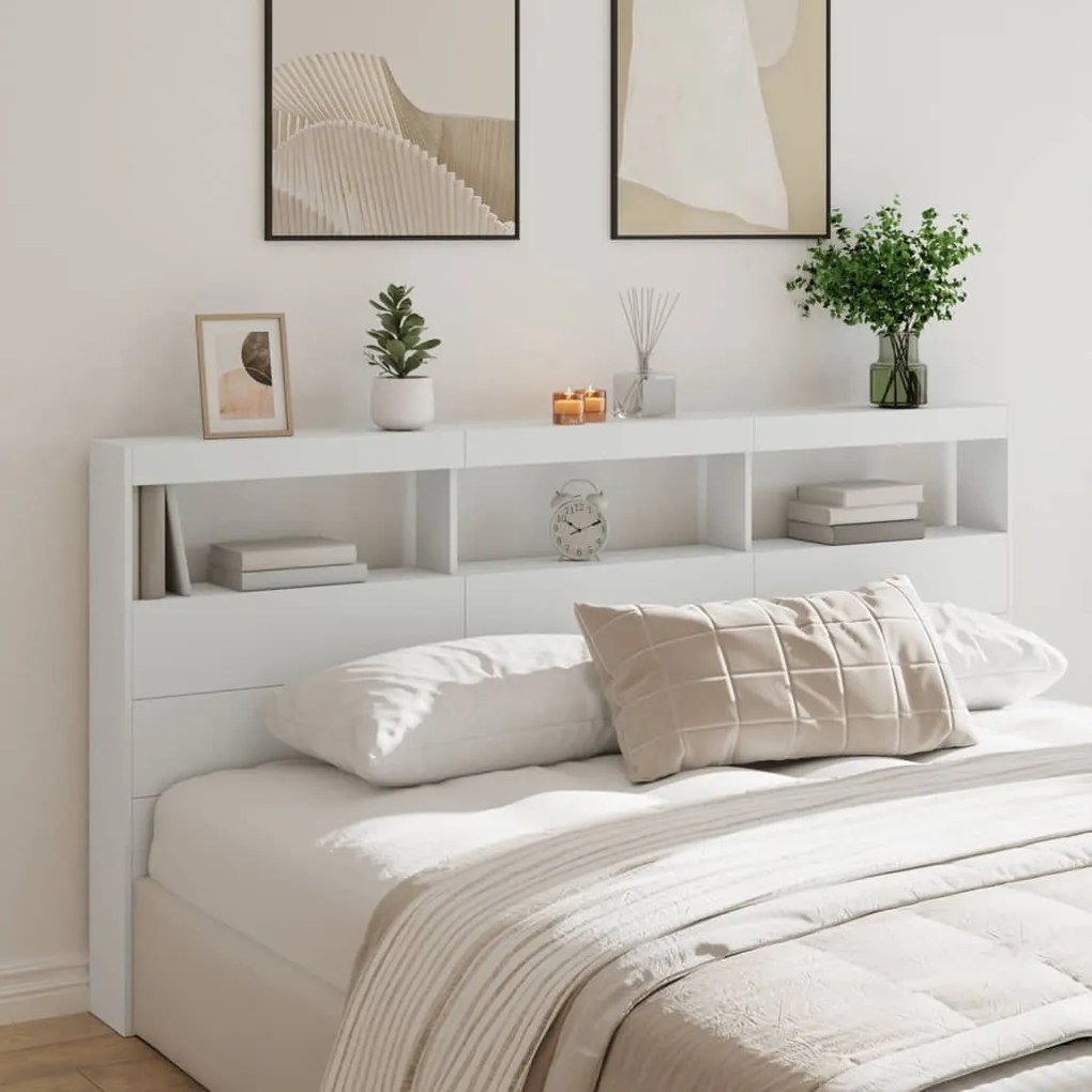 Armário de cabeceira com luzes LED 200x17x102 cm branco