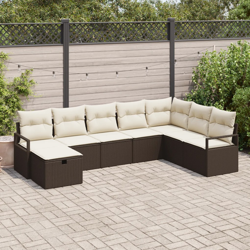 Conjunto de Sofás de Jardim vidaXL 8 peças com Almofadas Castanho Ratt