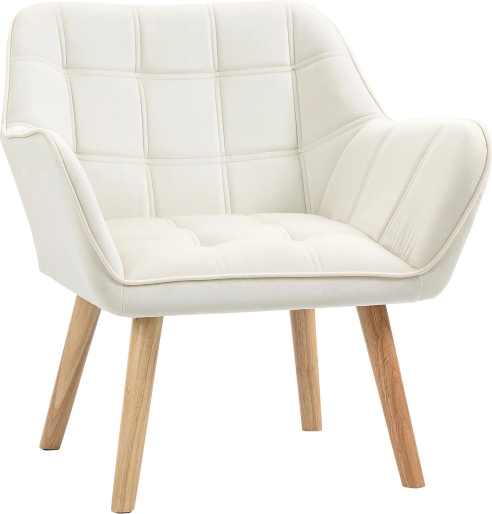 HOMCOM Poltrona Moderna Poltrona de Leitura Estofada em Veludo com Assento Amplo Pés em Madeira  67x61,5x71 cm Creme | Aosom Portugal