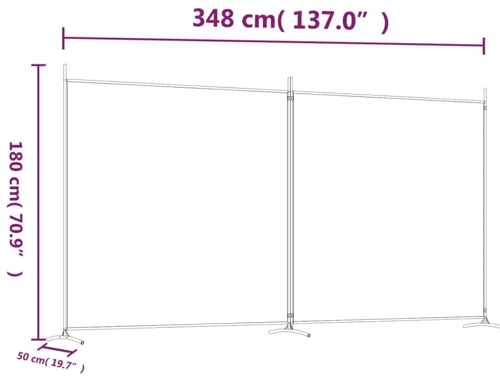 Divisória/biombo com 2 painéis 348x180 cm tecido castanho