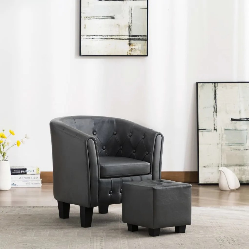 vidaXL Poltrona com apoio de pés couro artificial cinzento