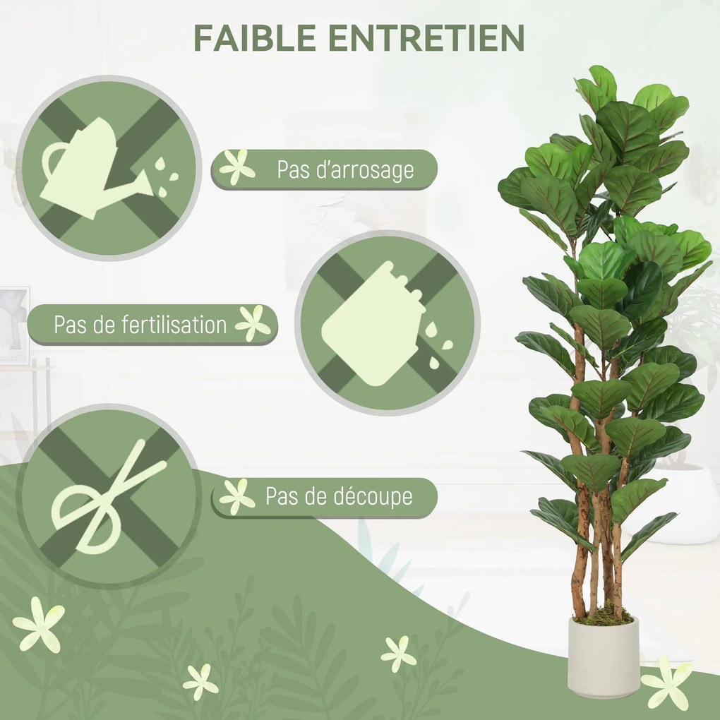 Planta artificial de interior de 150 cm – Figueira-lira artificial com vaso de plástico e tronco de madeira maciça, verde