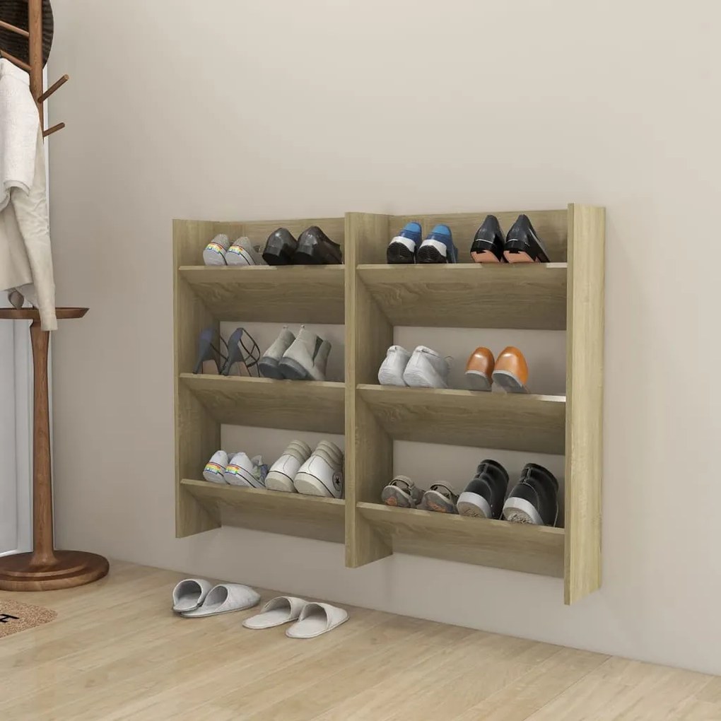 Sapateiras de parede 2 pcs 60x18x90 cm contrap. carvalho sonoma