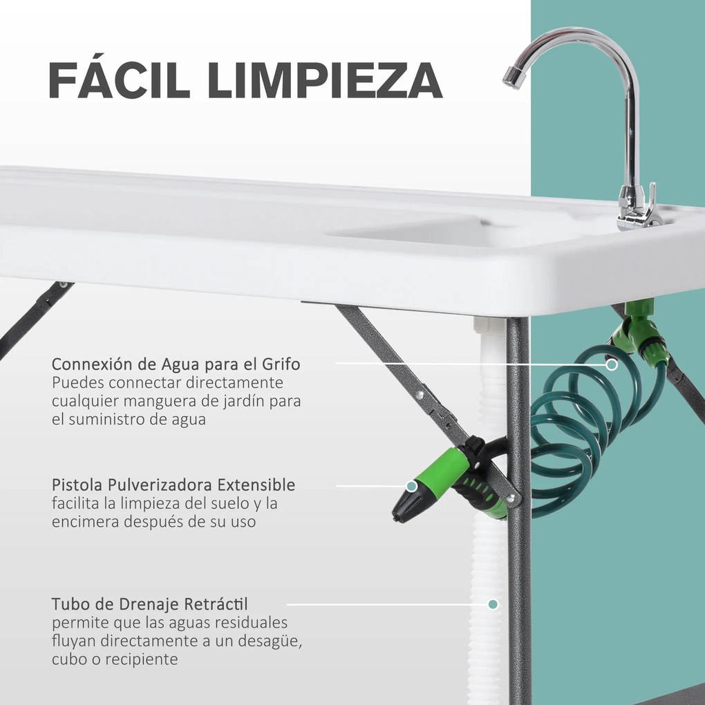 Outsunny Mesa de piquenique dobrável com torneira de pia e pistola de