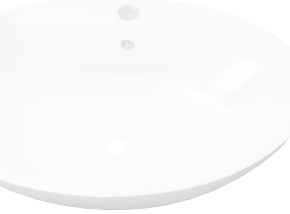 Lavatório cerâmico oval branco com buraco para torneira