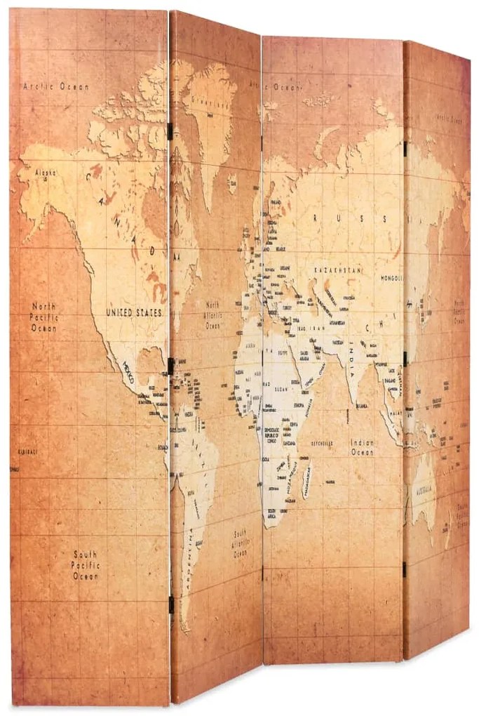 Biombo dobrável mapa mundo 160x170 cm amarelo