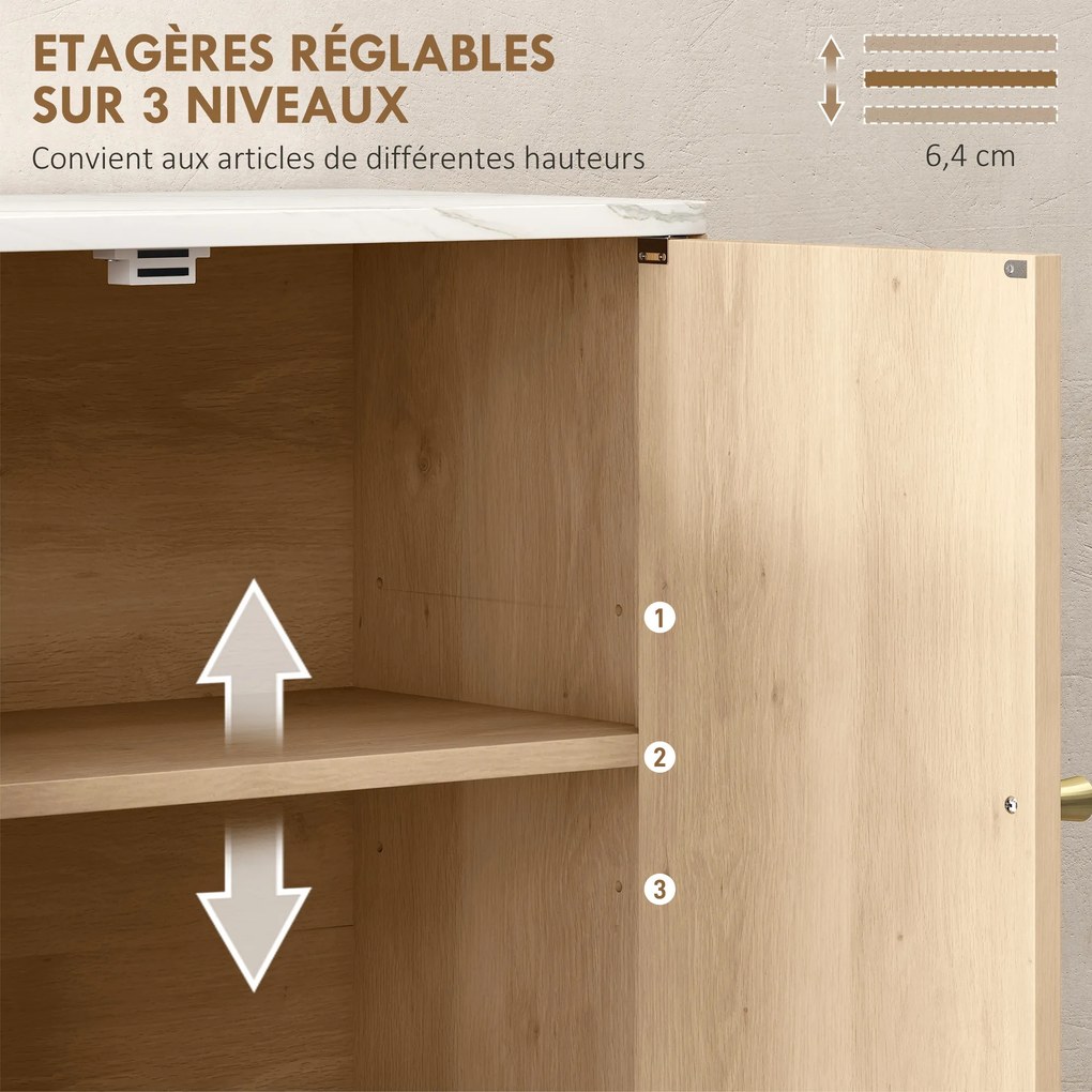 Armário de parede para casa de banho 60 x 18 x 70 cm, móvel de arrumação com compartimento aberto e prateleira ajustável, em cor carvalho